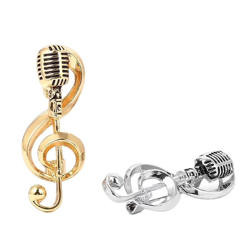 Музыкальная нота, микрофон, броши, золотой цвет, серебристый цвет, металлические булавки, специальный значок