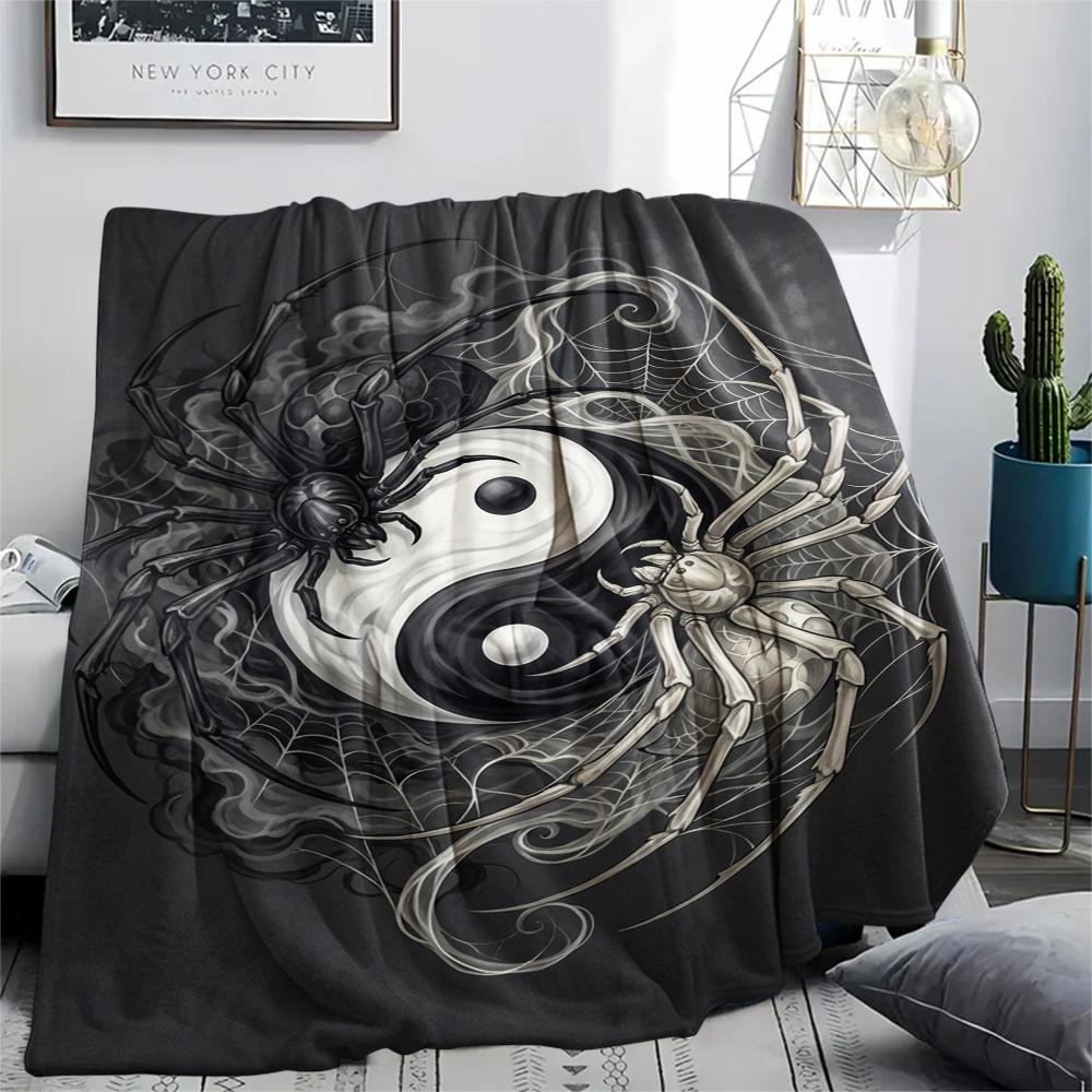 1Pc Dark Spider Print Flannel Blanket, High quality Comfortable for All Seasons, Home Decor, Warmth and Comfort, Perfect for Christmas Gifts W89
