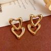 Elegant Metal Hollow Double Heart Dangle Earrings - Unique and Versatile Cold Style Fashion