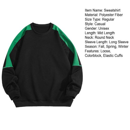 Мужская толстовка осень-зима с круглым вырезом, цветной спортивный топ с эластичными манжетами