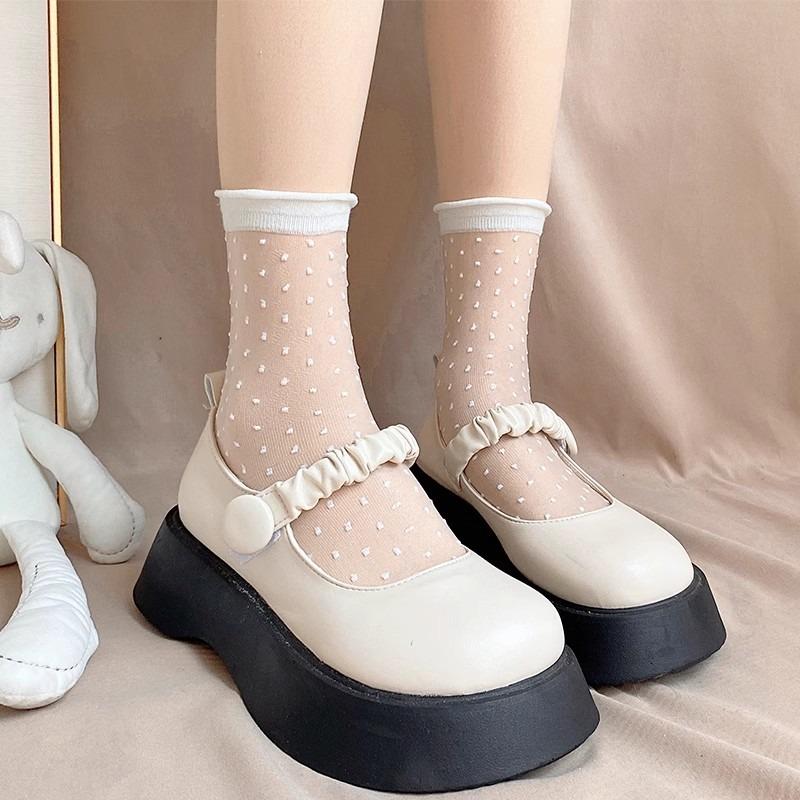 Женские дышащие носки Сексуальные черные носки с точечным узором цвета кожи для девочек Модные летние прохладные Высокоэластичные кружевные короткие носки