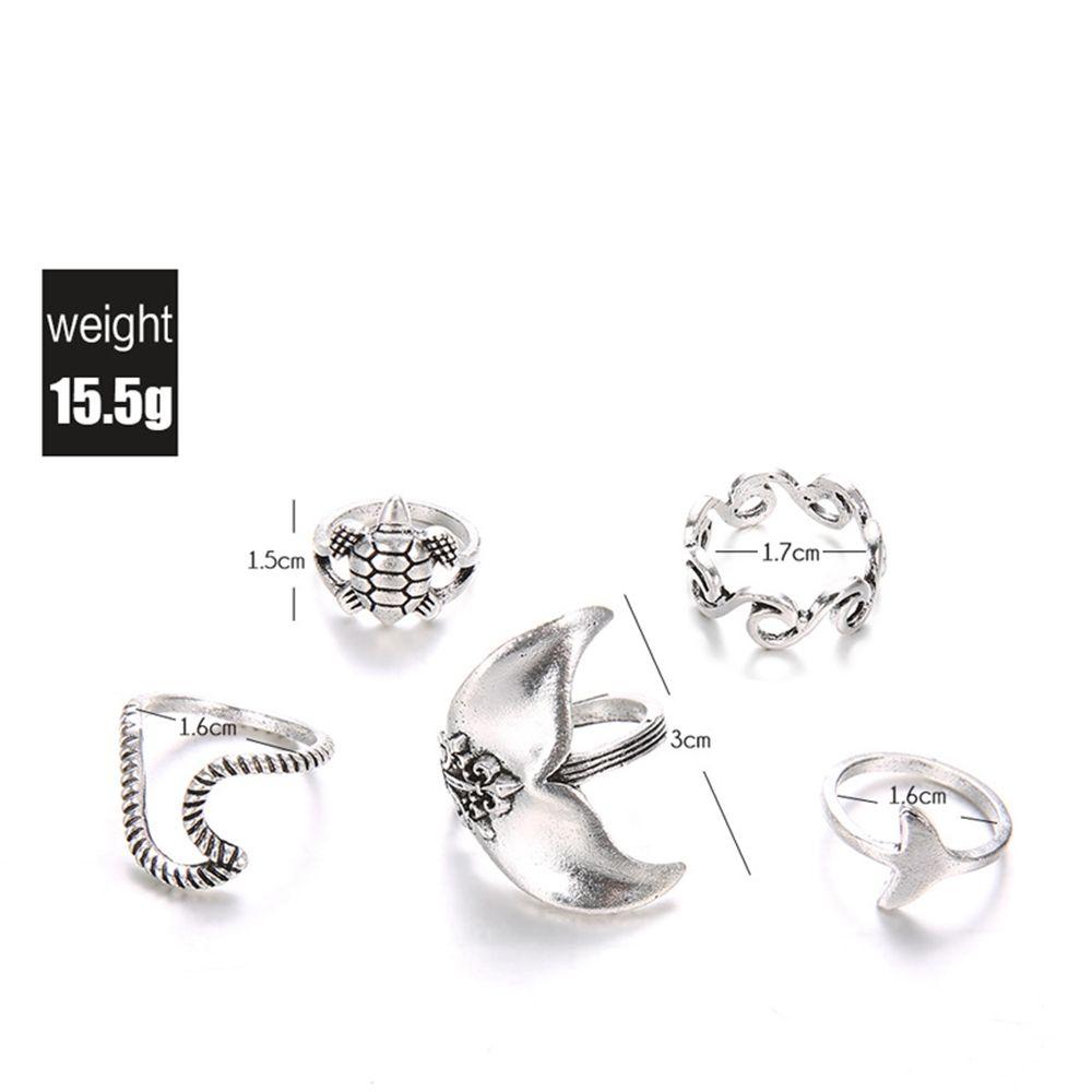 5PCS Geometric Charm Jewelry set Rings Set Whale Tail Waves/Turtle Finger Ring