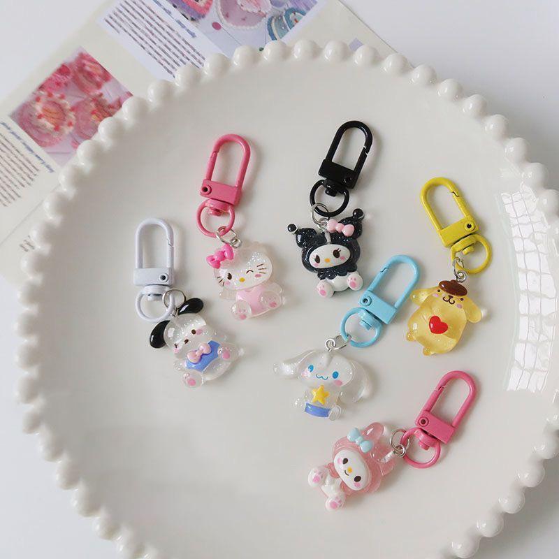 Sanrio Аниме Хелло Китти Прозрачный Мелкий Мерцающий Брелок Мультяшный Пес Циннамон Куроми Мелоди Подвеска на Сумку Милые Аксессуары для Ключей