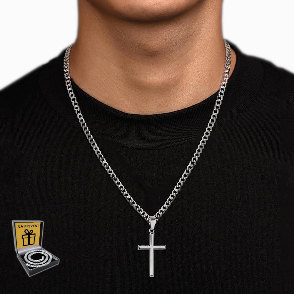 ELEGANT Silver CROSS with Chain Men' Chain Armored Italian Cross