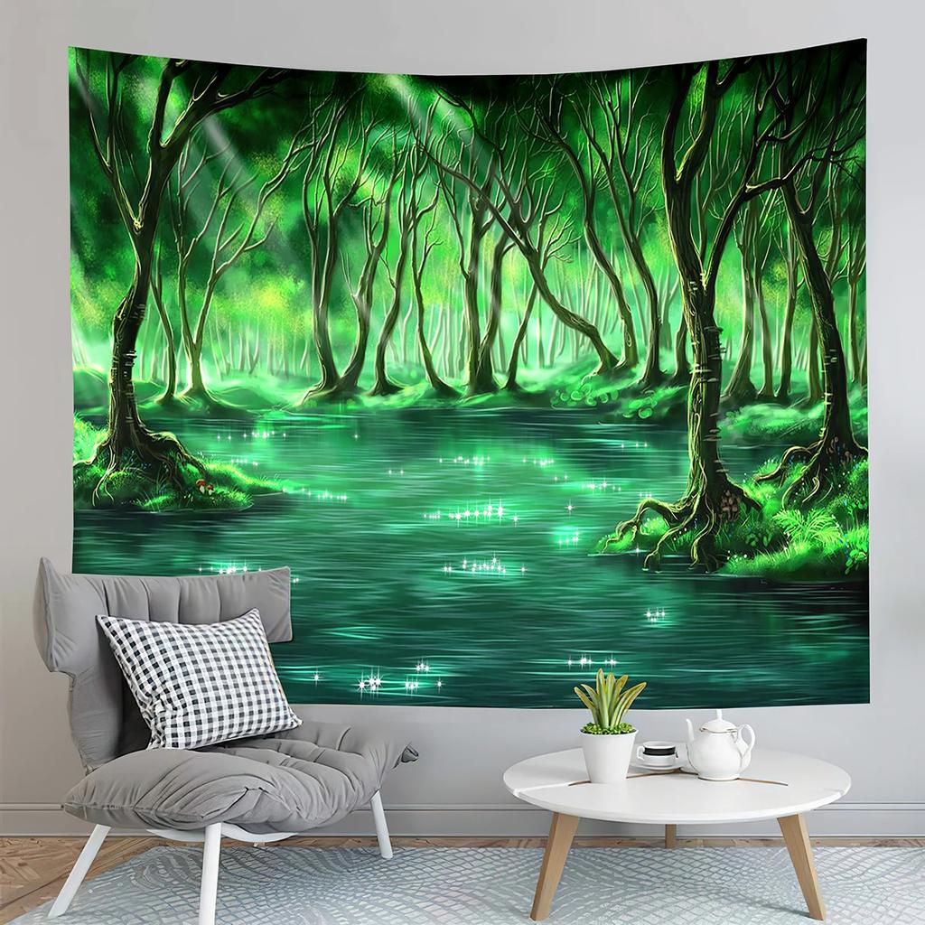 Fairy Tale Forest Tapestry Full Moon Night Red Mushroom Living Room Bedroom Dormitory
