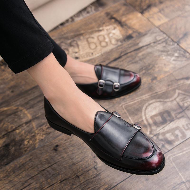 Мужские кожаные туфли-монки кросс-бордер: Полированный заостренный носок, британский стиль для формальной и повседневной носки