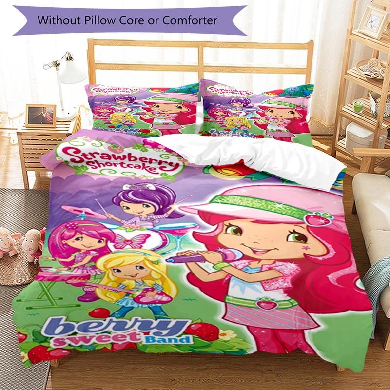 3pcs Strawberry Princess3 Design Cover Set - HD Printed Bedding with 1 Cover and 2 Pillowcases - Perfect for Home and Dorm Decor