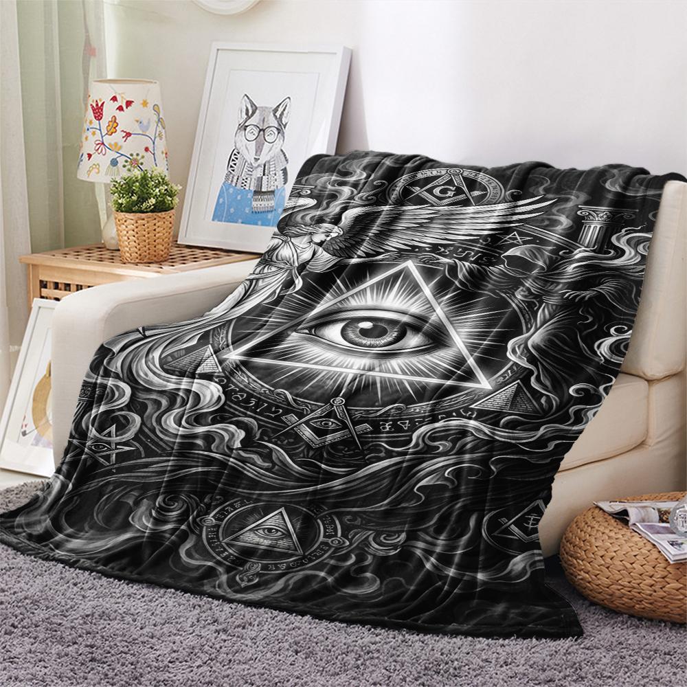 1Pc Knowing Eye Print Flannel Blanket, High quality Comfortable for All Seasons, Home Decor, Warmth and Comfort, Perfect for Christmas Gifts W136