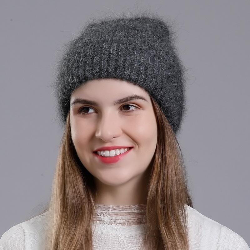Женская зимняя теплая вязаная шерстяная универсальная шапка-пуловер с высокими фланцами и блестками из кроличьей шерсти