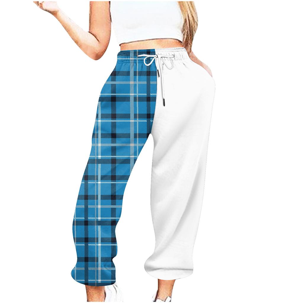 Женские повседневные модные повседневные брюки с принтом в клетку, брюки с завязками на шнурке