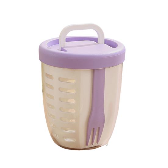 Коробка для салата для пикника, 650 мл, фруктовая чашка с вилкой, двухслойная, быстроосушенная, герметичная, компактная, герметичная, контейнеры для хранения продуктов для путешествий, пикника, кемпинга