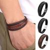 Men Bracelet Vintage Magnetic Buckle Woven Handmade Geometric Decorative Gift Multilayer Wrap Faux Leather