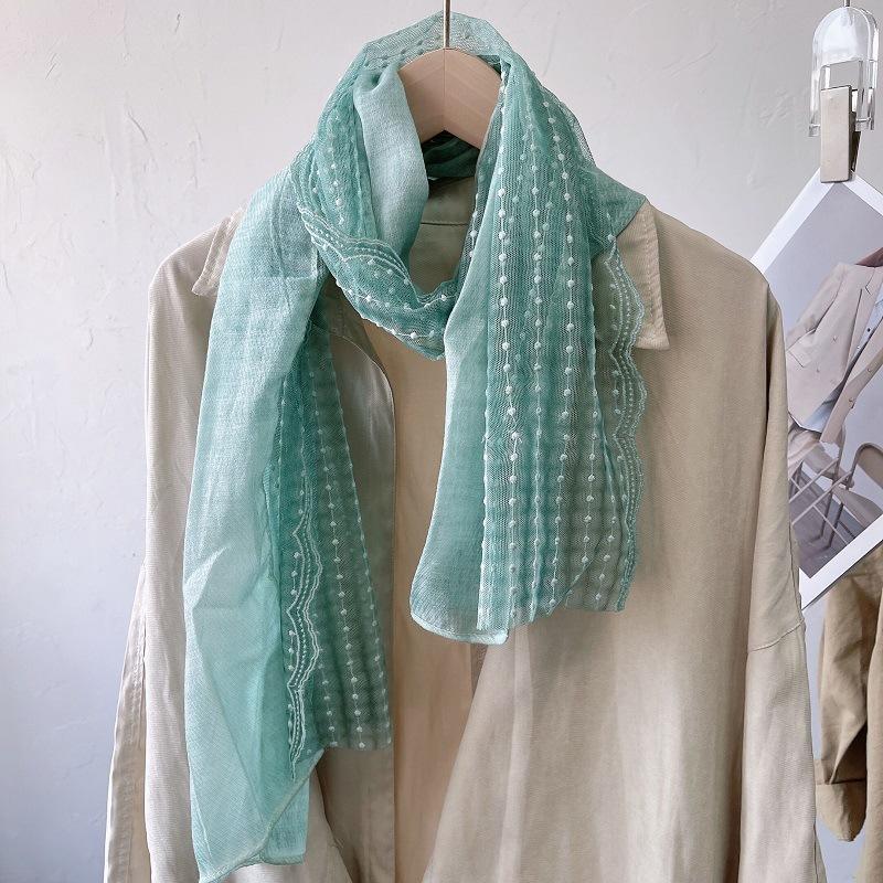 Линии цветного кружева хлопок лен тонкий шарф для женщин зимой шаль весна и осень модный шарф шелковый шарф однотонный газовый шарф