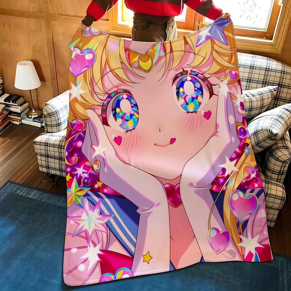 Фланелевое одеяло с принтом аниме S-Sailor M-Moon, подходит для диванов, кроватей, офисов, путешествий, походных стульев