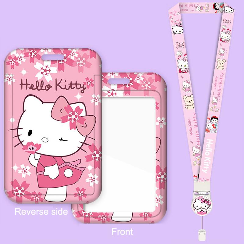 Милый Держатель Фотокарточек Hello Kitty Sanrio Кошка Kt Телескопическая Пряжка Легко Вытягиваемая Карманчики для Карт Подвеска Чехол для Карты Питания Карты на Автобус