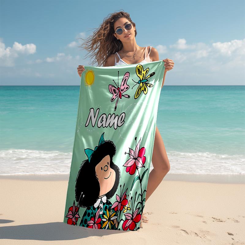 Personalized customized proof beach towel with Mafalda pattern - soft, absorbent,quick-drying,perfect swimming,camping&bathing