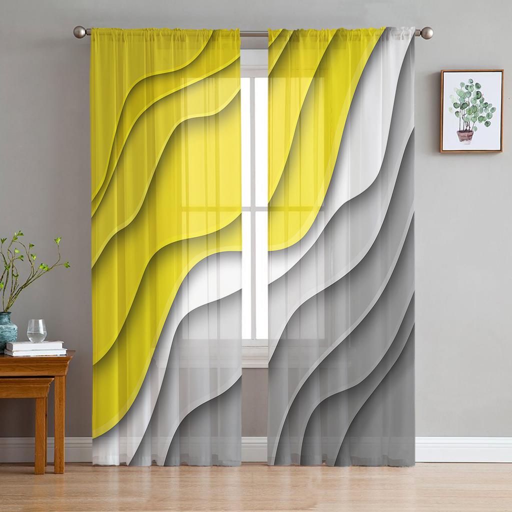 Желтый серый градиент геометрический абстрактный оконные шторы прозрачный шифон тюль занавеска для дома гостиная фон украшение