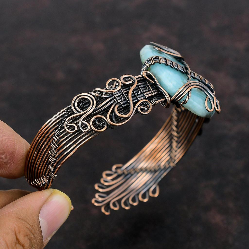 Hemimorphite Gemstone Cuff Bracelet Copper Wire Wrapped Bangle Adjustable Cuff Bracelet Copper Wire Wrapped Jewelry Handmade Bangle For Gift