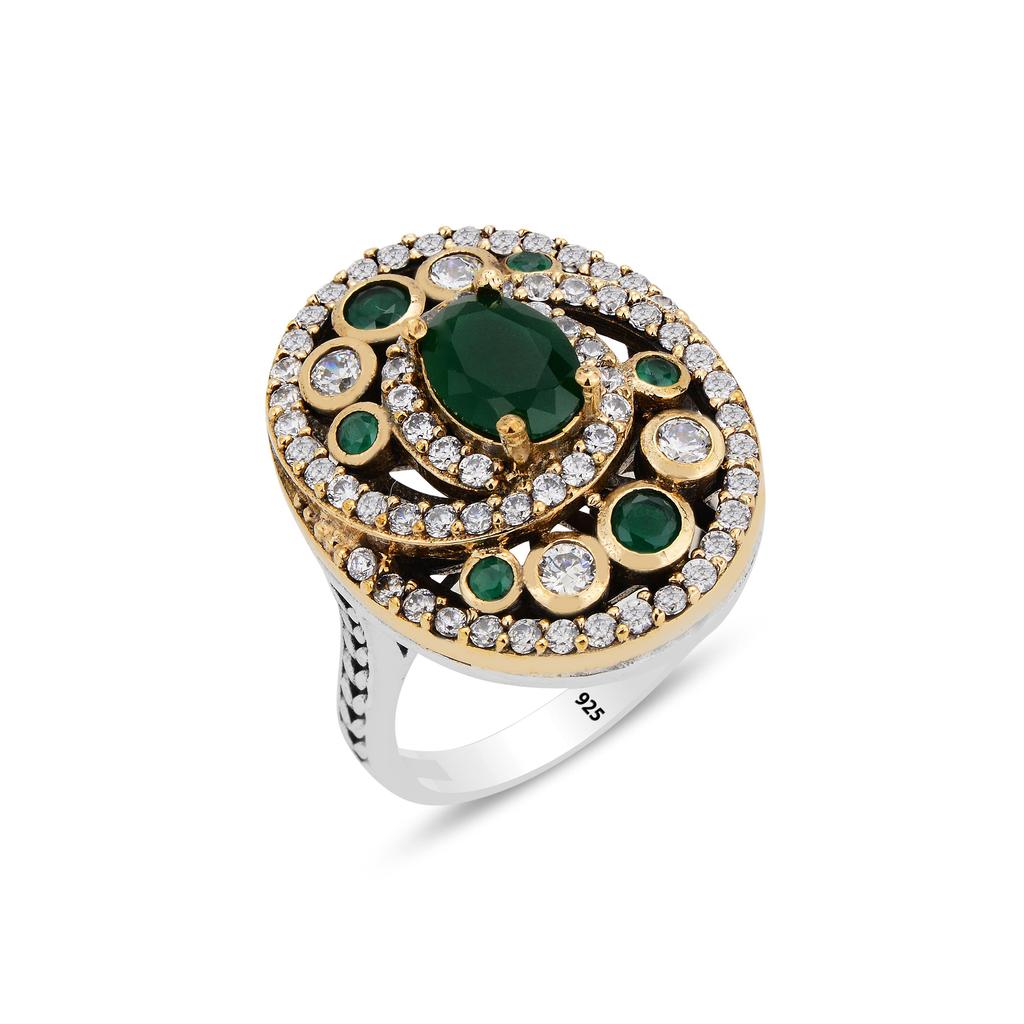 Настоящий серебряный комплект ювелирных изделий, серебряный комплект с изумрудными камнями, ожерелье, серьги и кольца в османском стиле, уникальный подарок для женщин