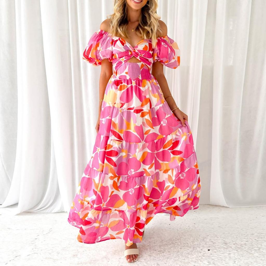 Spring Formal Dresses For Women V-Neck Floral Long Dress Casual Summer Dresses For Women Floral Formal Dress