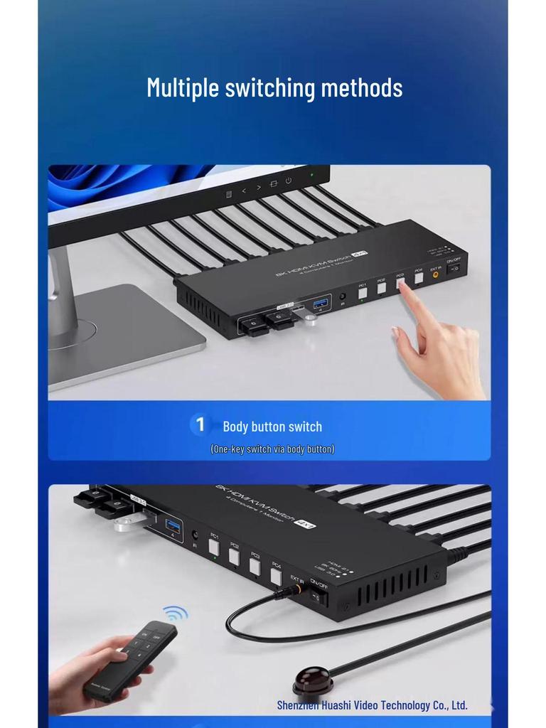 8K HDMI/DP KVM-переключатель 4x1 - Управление мышью и клавиатурой для четырех компьютеров