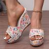 Модные шлепанцы на танкетке с цветочным принтом женские, шлепанцы на массивной платформе, женские летние 2025, толстая подошва, нескользящие, для улицы