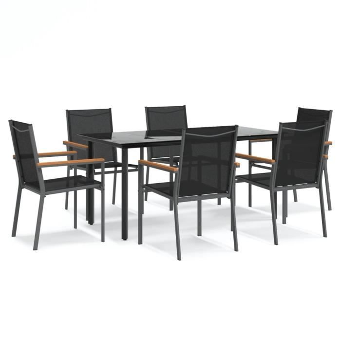 VidaXL Garden Dining Set 7 Pcs Black Textilene and Steel 3187046