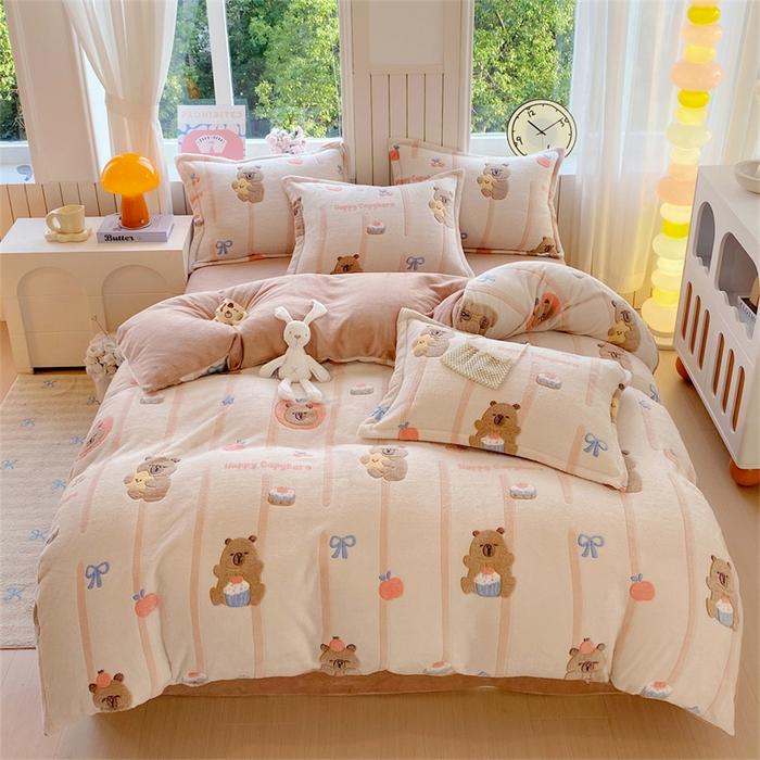 Pink Thick Fleece Flower Duvet Cover For Girls Winter Warm Flannel Quilt Cover 1Pc 150Cm Size Girls' Bedding Funda Nordica Cama