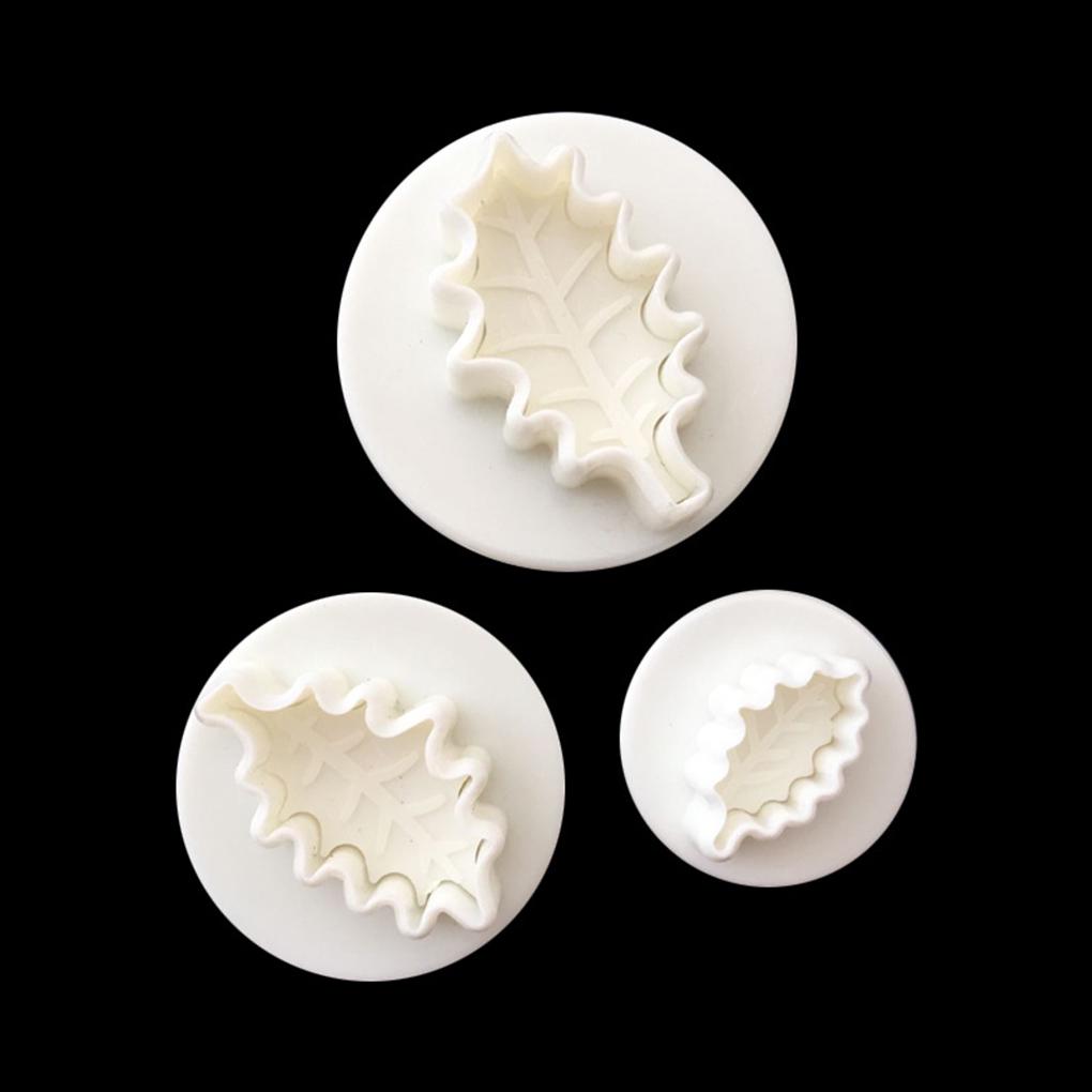3pcs Food Grade Plastic Cookie Mould DIY Christmas Leaf Shape Baking Tool Fondant Cake Molds