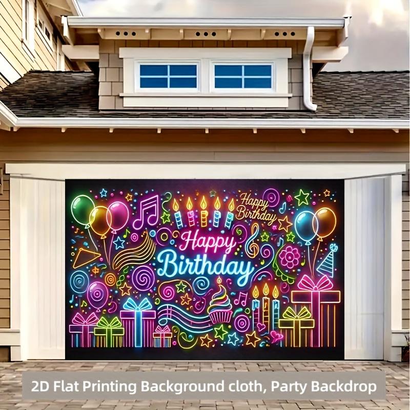 1 piece of 2D flat surface, colorful neon birthday celebration backdrop fabric, polyester fiber, party banner decoration