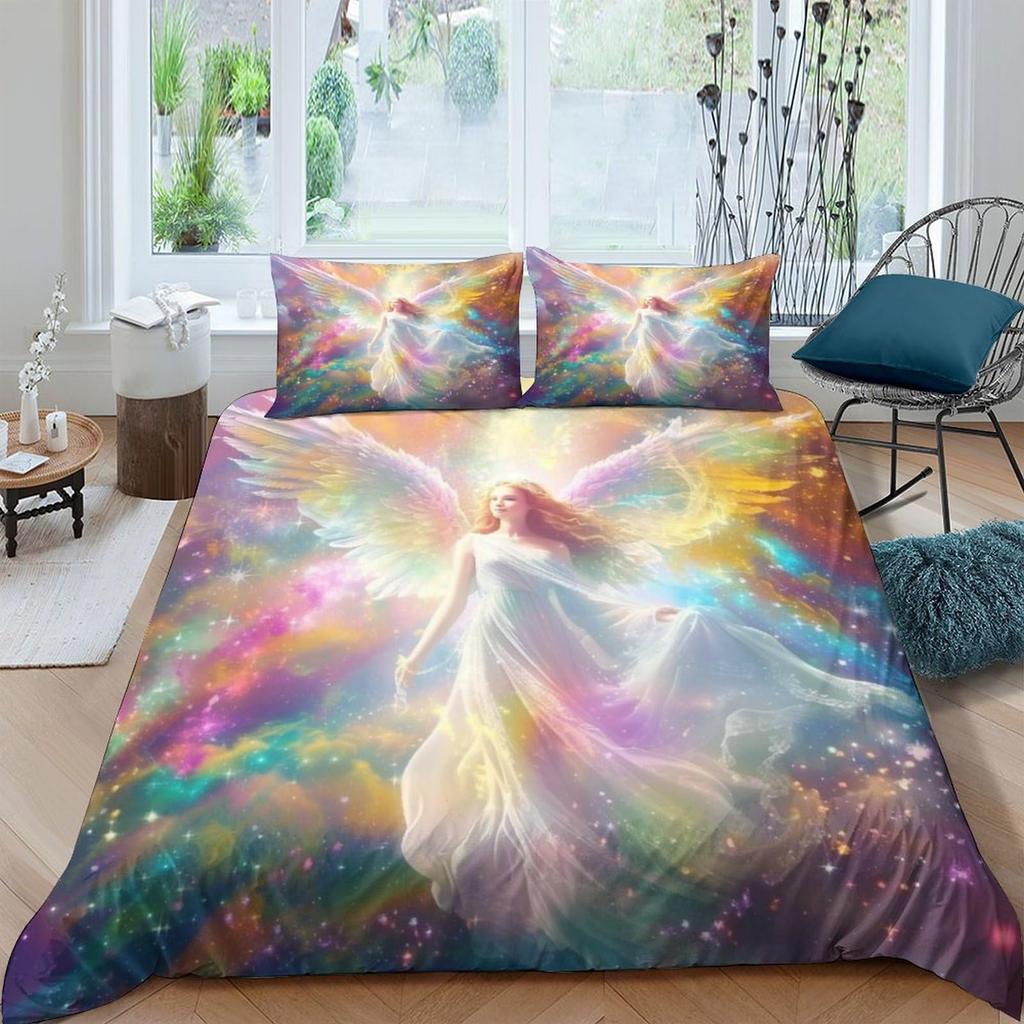 Angel Duvet Cover Set for Kids Queen Twin Size Quilt Covers Lightweight Down Room Decor 2 Pillowcases 1 Duvet Cover No Comforter
