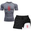 Mens Quick-Dry Breathable 2-Piece Sport Set Short Sleeve T-Shirt Shorts Gym Workout Running Outdoor Fitness