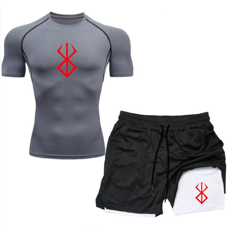 Mens Quick-Dry Breathable 2-Piece Sport Set Short Sleeve T-Shirt Shorts Gym Workout Running Outdoor Fitness
