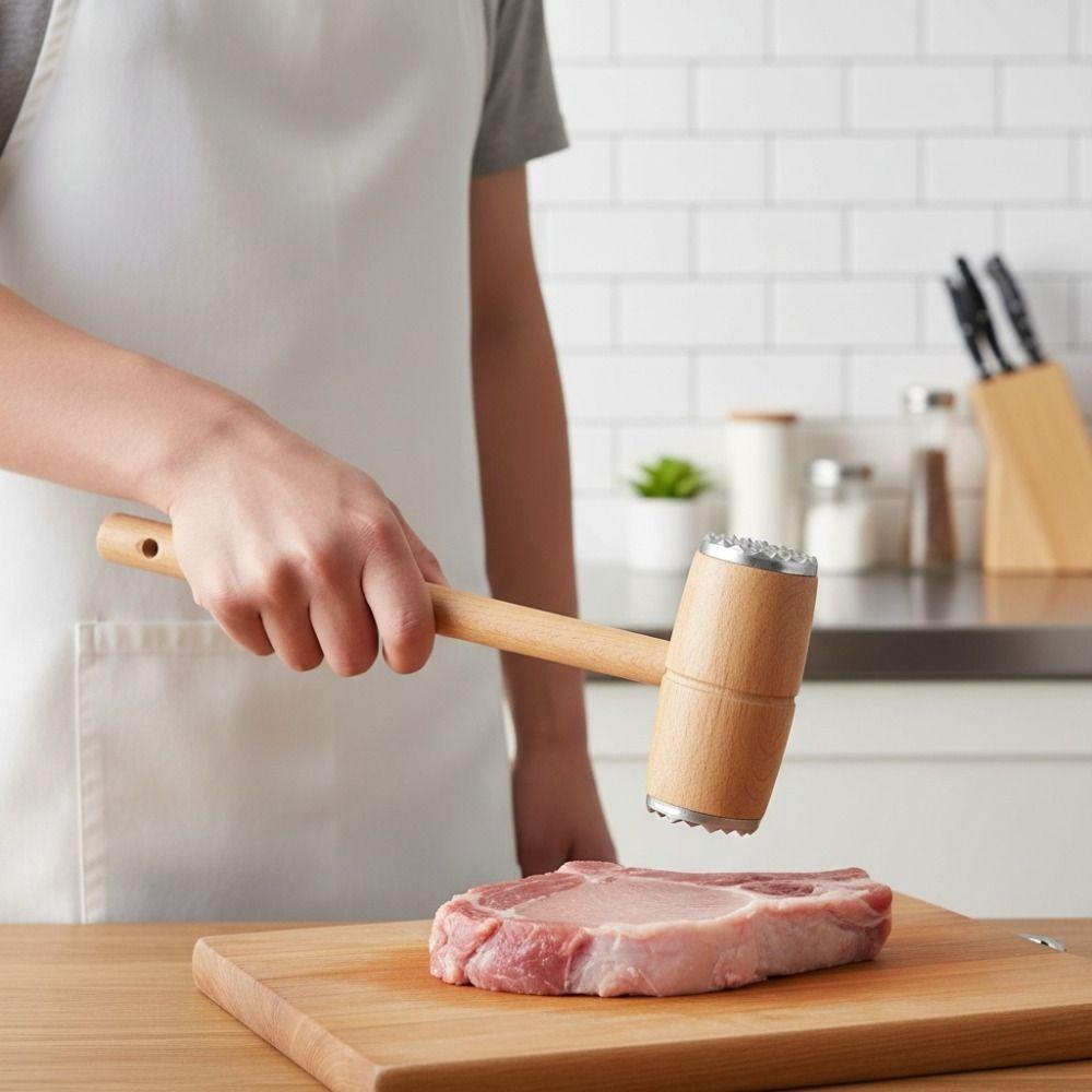 Прочный Деревянный Двусторонний Молоток для Отбивания Мяса Нескользящая Ручка Металлическая Головка Ручной Молоток для Мяса Стейк