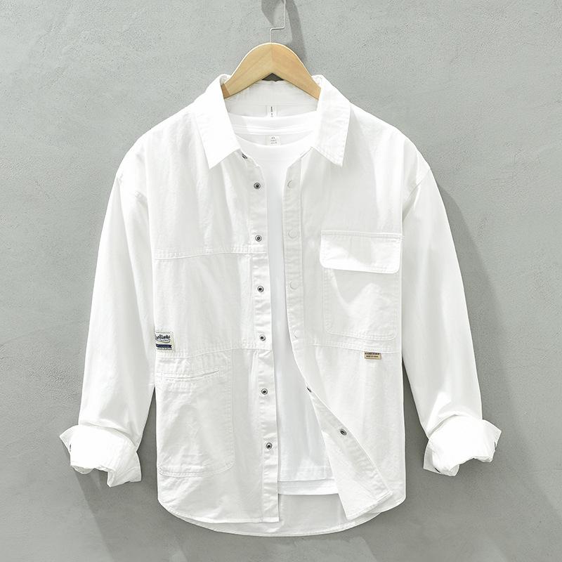 Рубашки-карго в японском стиле для мужчин, новые модные повседневные рубашки с длинным рукавом из 100% хлопка для мужчин, весна и осень, уличная одежда, свободные топы для молодежи
