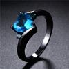 Temperament Black Gold Heart Love Ring for Women Marquise Banquet Party Ring Anniversary Gift