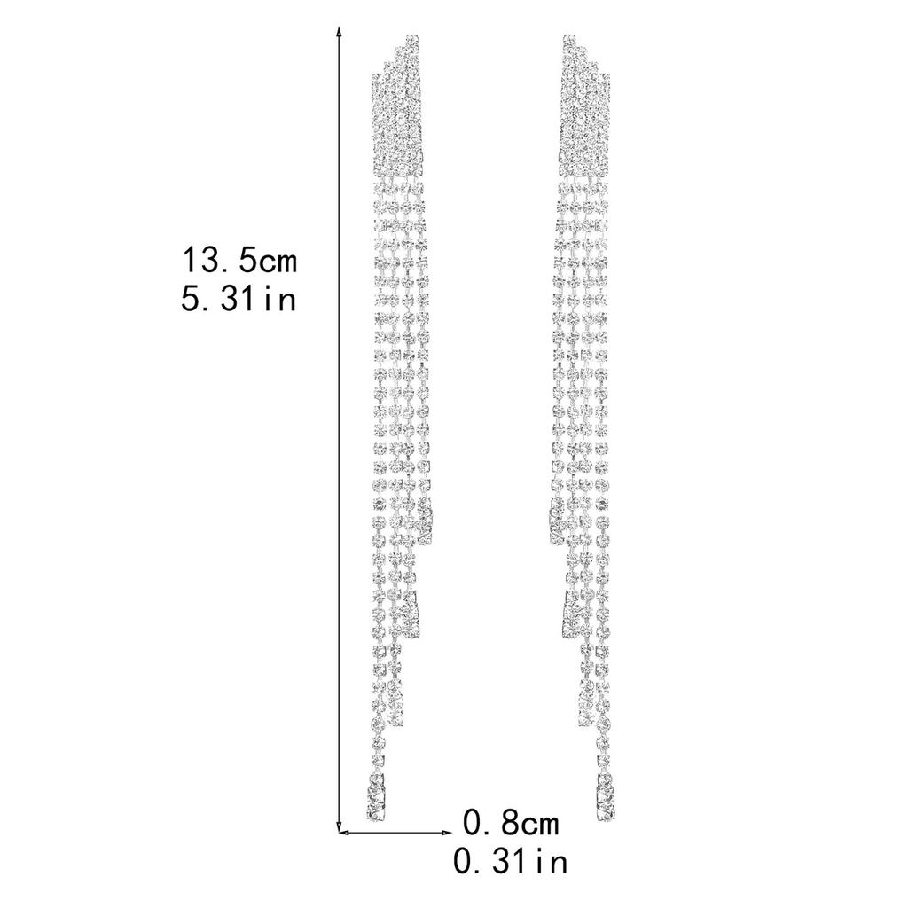 Luxury Super Flash Full Diamond Long Tassel Earrings Female Fashion Temperament Earrings Female Earrings 1 Pair