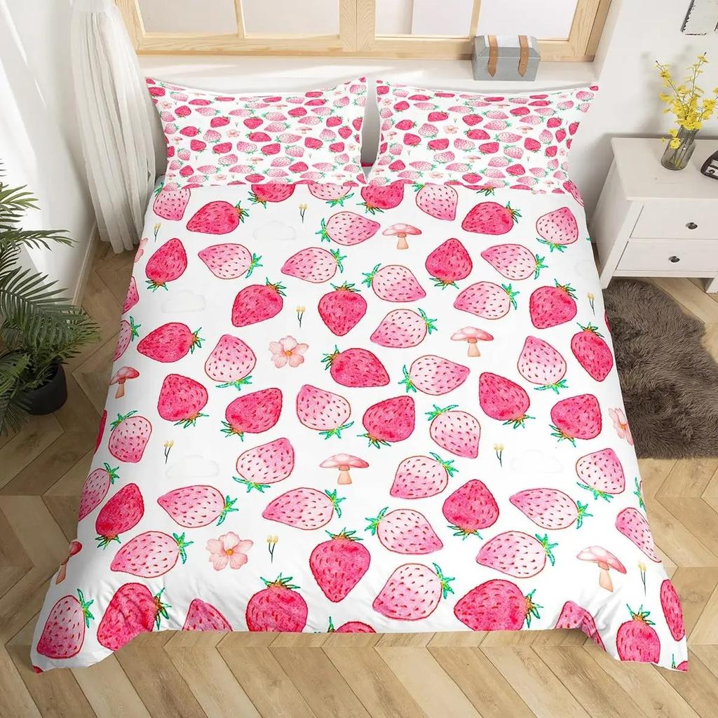 Fruits Duvet Cover Strawberry Banana Mango Lemon Pineapple Bedding Set Grapes Orange Comforter Cover,Summer Fruit Quilt Cover