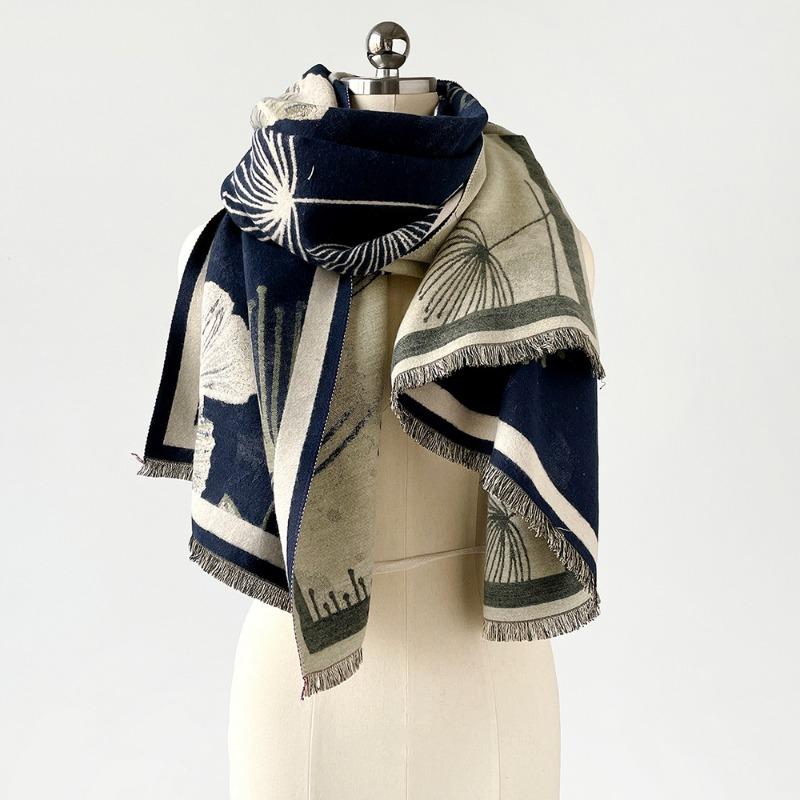 Imitation Cashmere Double-sided Soft Fringed Shawl Scarf High-end Sense Ginkgo Biloba Intellectual Literary and Artistic Winter Warm Scarf Women