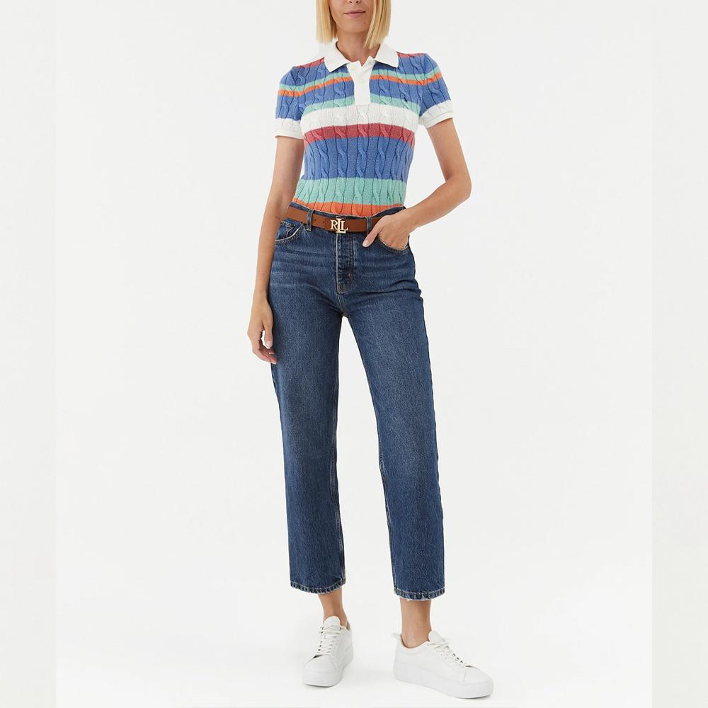Polo Ralph Lauren Color Block Striped Knit Polo Shirt Women Tops Multicolor 211905926002