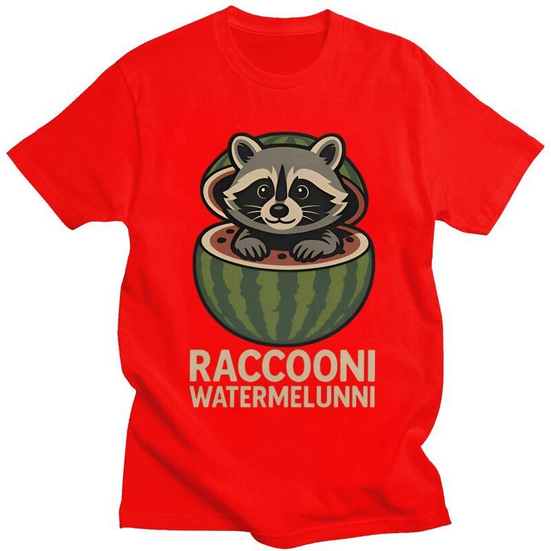 Italian Brainrot Raccoon Meme T Shirt for Men Pure Cotton Tshirt Humor Streetwaer Short Sleeve Tee Shirt Loose Fit