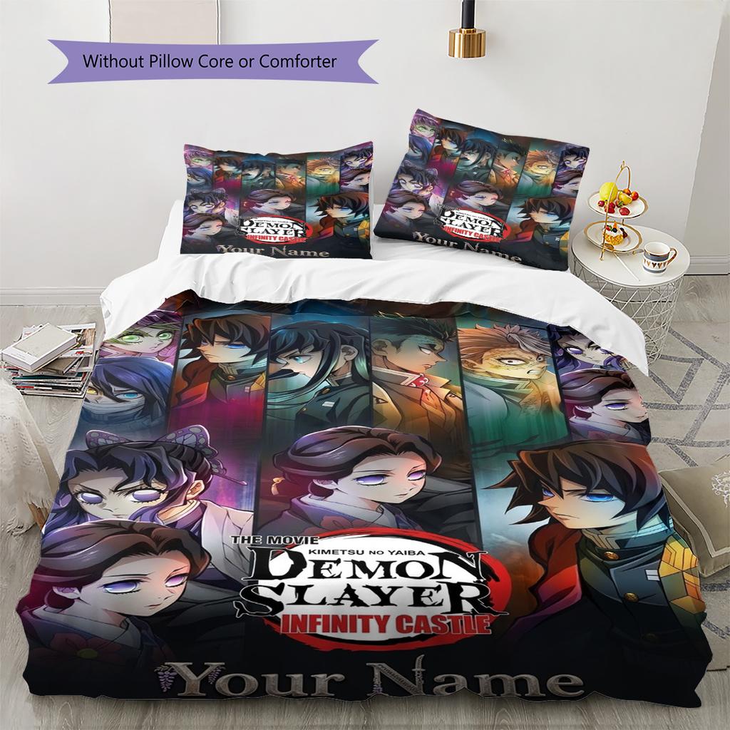 Name Custom Demon Slayer Pattern Bedding Set Quilt Cover Pillowcase Home Decor Gift (1 * duvet cover + 2 * pillowcase, without core)