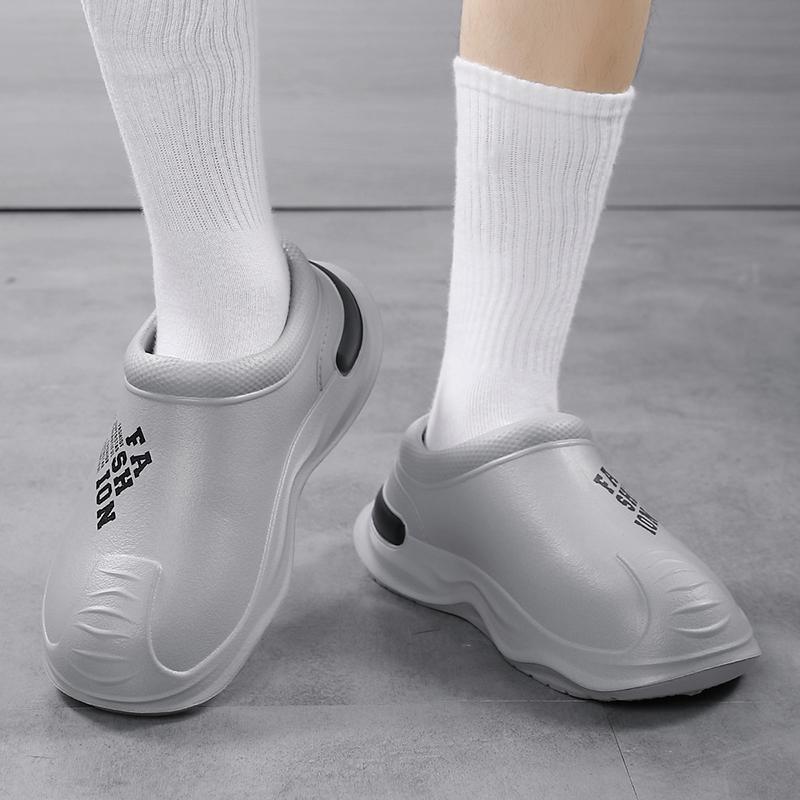 Модная мужская обувь шеф-повара, нескользящая и маслостойкая рабочая обувь, ленивые тапочки, повседневные трендовые тапочки, модные садовые туфли на один шаг для пляжа