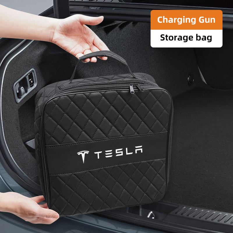DTDIB1 Car Charging Gun Leather Bag Storage Box Auto Accessories For Tesla Model 3 Model S Model X Model Y Cybertruck Roadster SpaceX