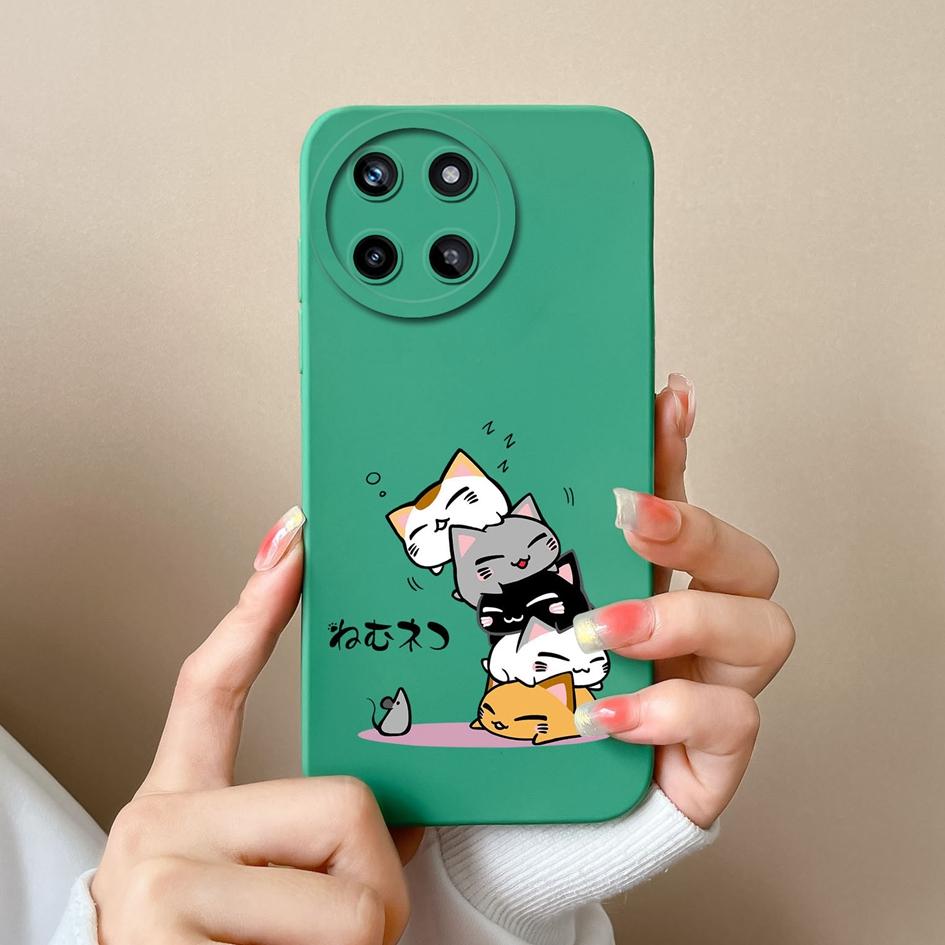 Case For OPPO Realme V15 V20 V25 V30 Narzo 50 Pro 30A 20A Liquid Soft Silicone Cartoon Pattern Shockproof Protective Matte Cute Cat For Realme Bumper