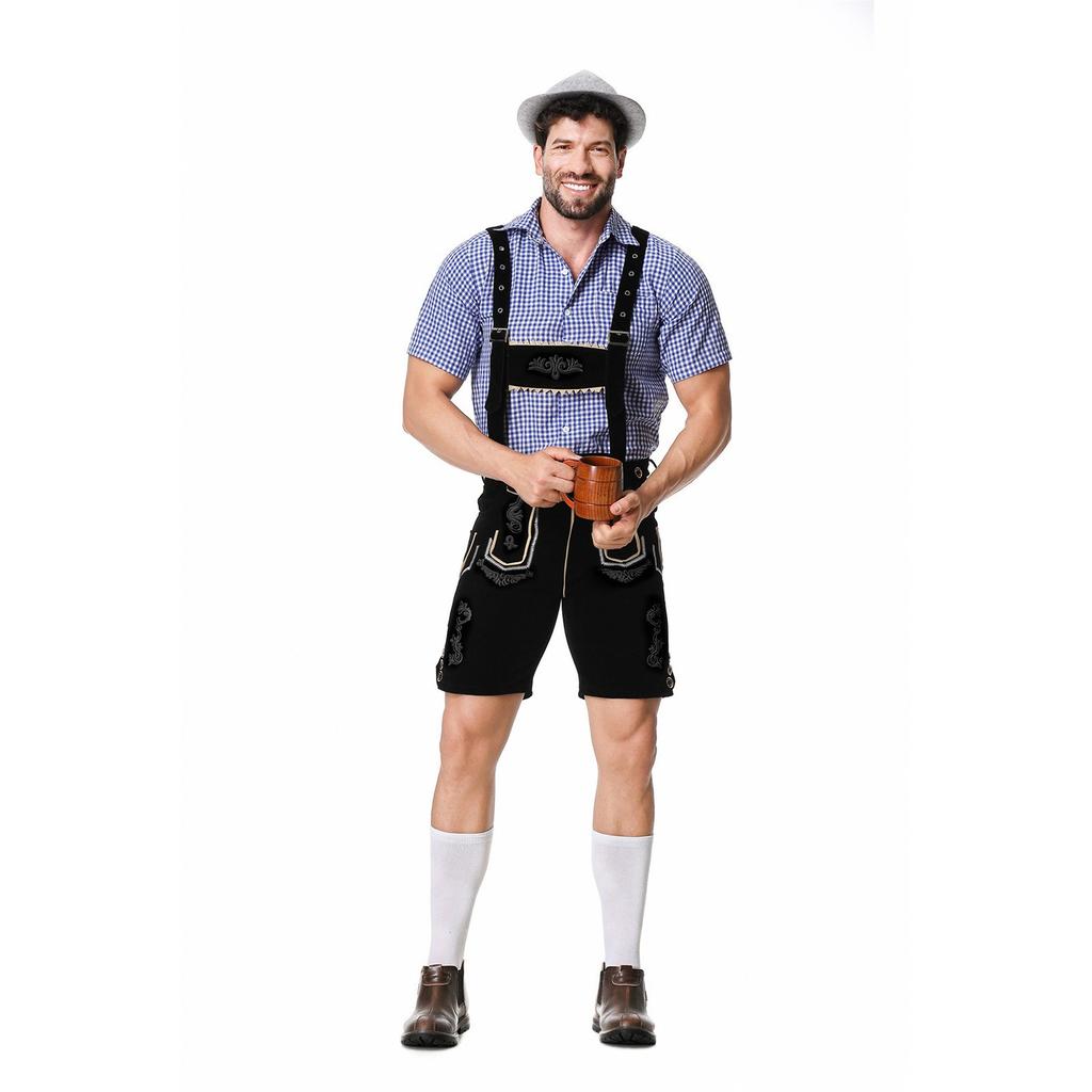 Немецкая традиционная одежда для пивного фестиваля, клетчатая рубашка с висящей шляпой, комплект из трех предметов