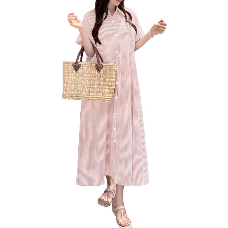 ZANZEA Женское летнее повседневное платье в полоску с отложным воротником и короткими рукавами
