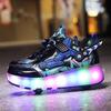 Двухколесные роликовые коньки, детская спортивная обувь с выдвижными автоматическими колесами, зарядка через USB, светодиодная спортивная обувь