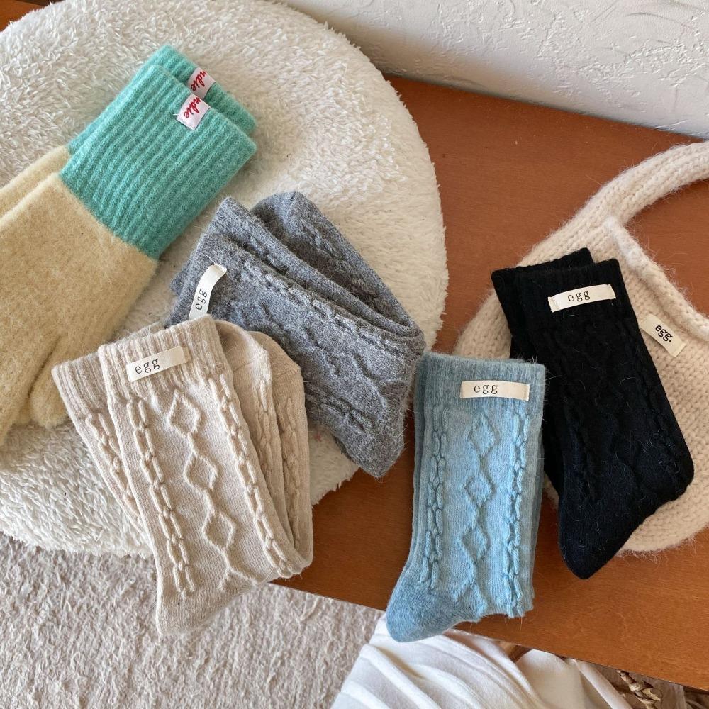 Тканевые зимние носки с этикеткой, толстые полосатые носки с переплетенными краями, теплые женские носки