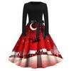 Women's Fashion Vintage Long Sleeve Round Neck Christmas Printed Party Gown Dress